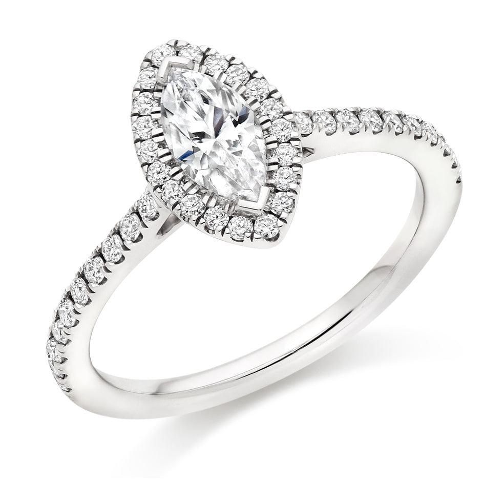 Pavé-Shoulder Halo Marquise-Cut Engagement Ring, 0.5ct in White Gold