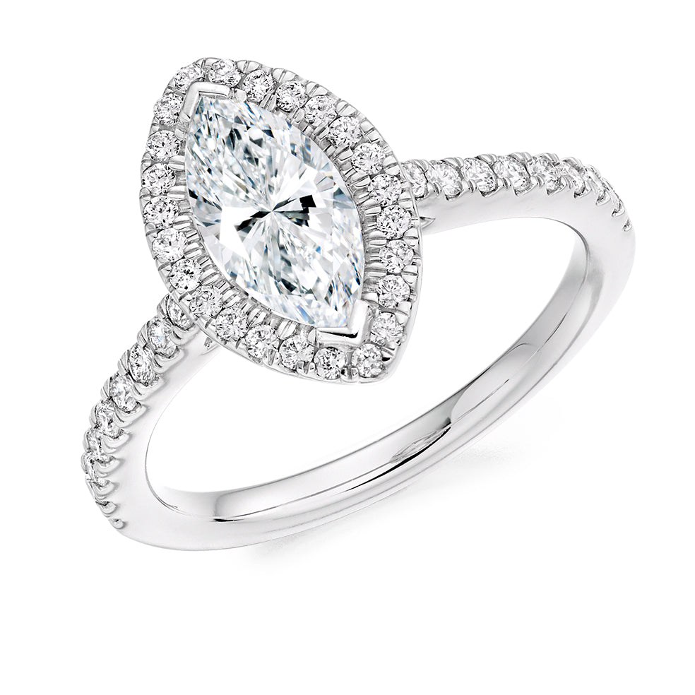 Pavé-Shoulder Halo Marquise-Cut Engagement Ring, 1.0ct in White Gold
