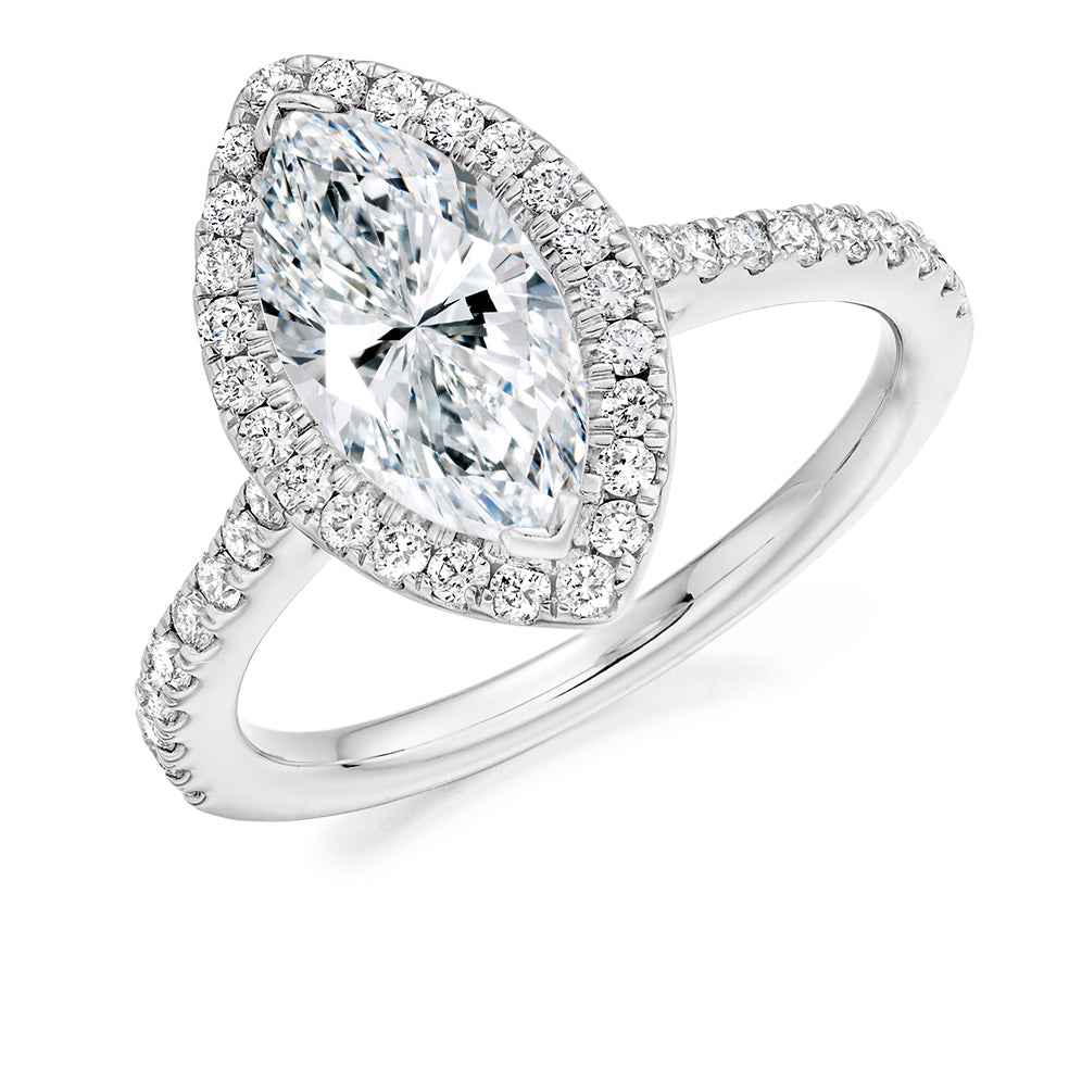 Pavé-Shoulder Halo Marquise-Cut Engagement Ring, 1.5ct in White Gold