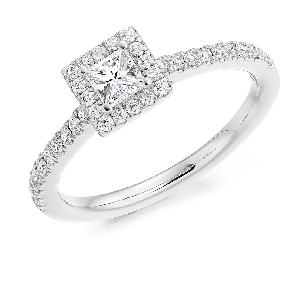 Pavé-Shoulder Halo Princess-Cut Engagement Ring, 0.25ct (ENG4192 SMT) in White Gold