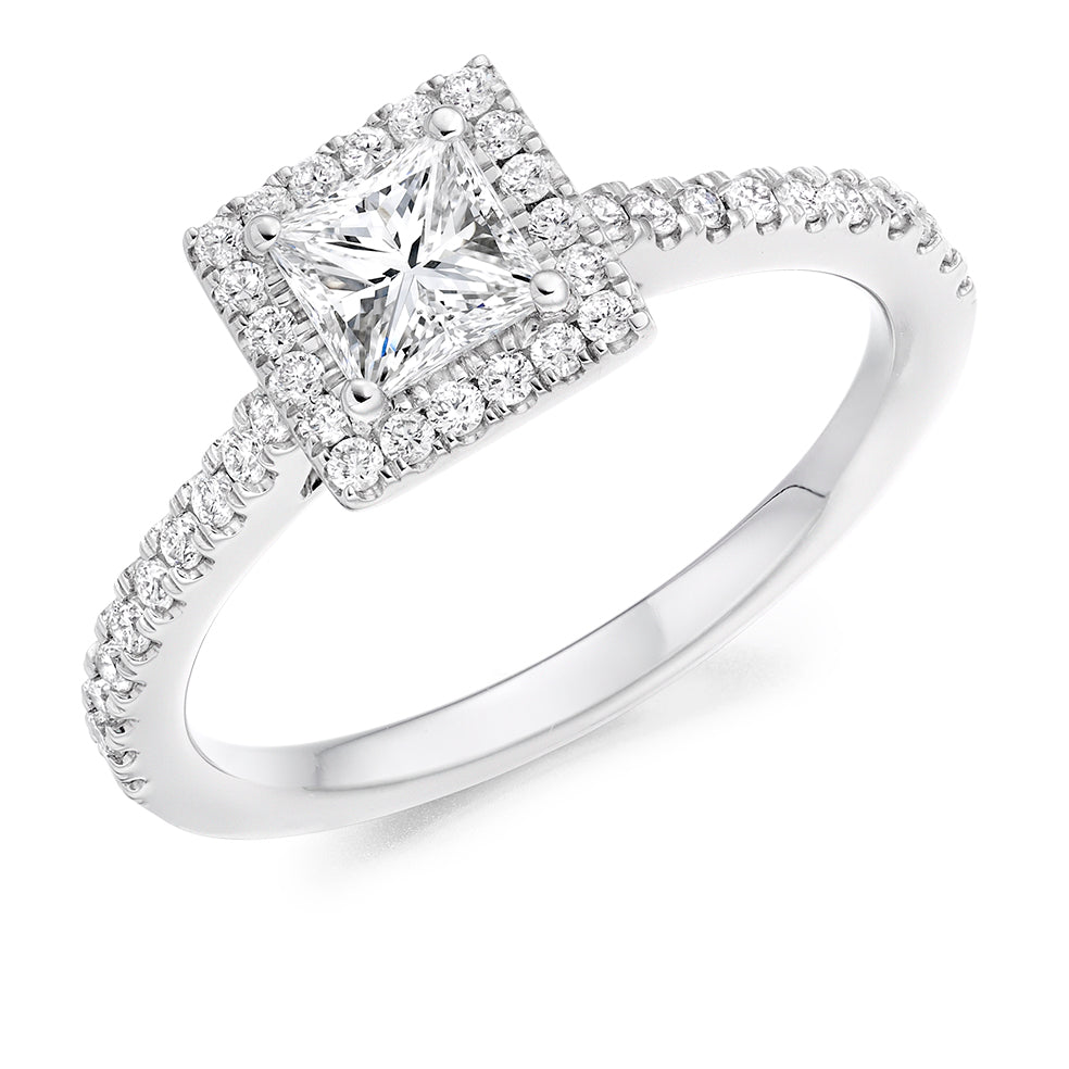 Pavé-Shoulder Halo Princess-Cut Engagement Ring, 0.5ct (ENG4195 SMT) in White Gold