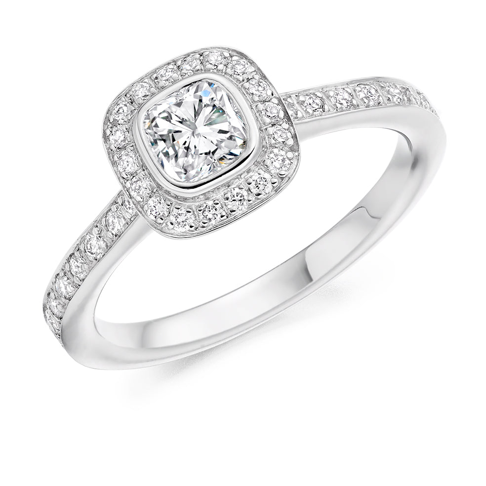 Pavé-Shoulder Halo Cushion-Cut Engagement Ring, 0.5ct (ENG4234 SMT) in White Gold