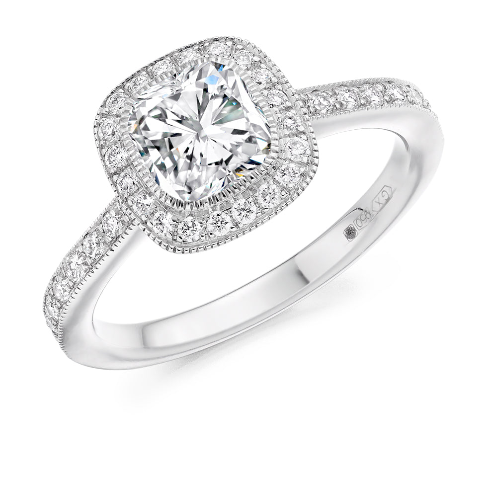 Rubover Halo Cushion Cut Engagement Ring, 1.0ct in White Gold