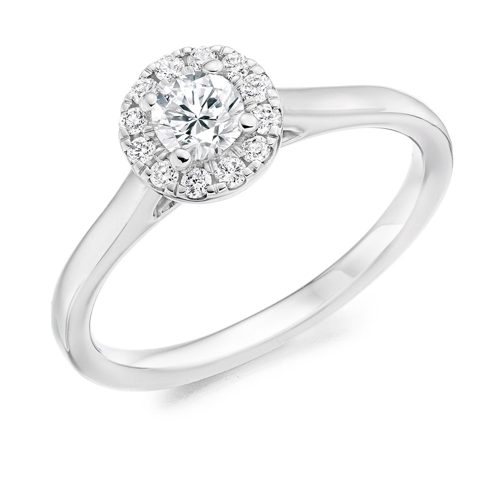 Plain-Shoulder Halo Round-Brilliant Engagement Ring, 0.25ct in White Gold