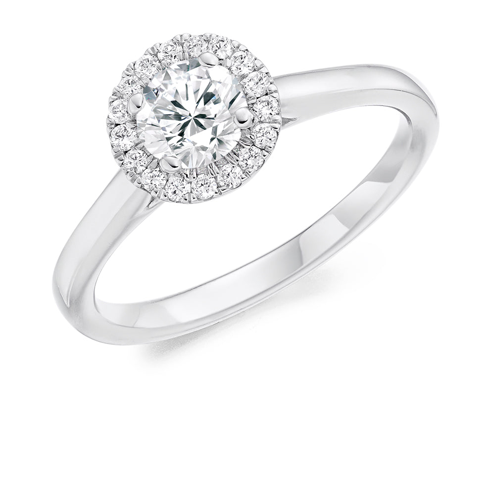 Plain-Shoulder Halo Round-Brilliant Engagement Ring, 0.5ct in White Gold