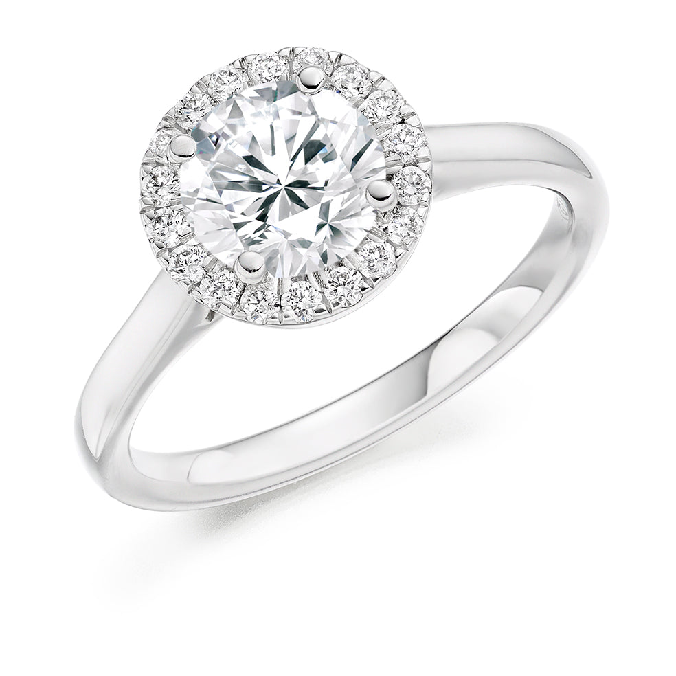 Plain-Shoulder Halo Round-Brilliant Engagement Ring, 1.0ct in White Gold