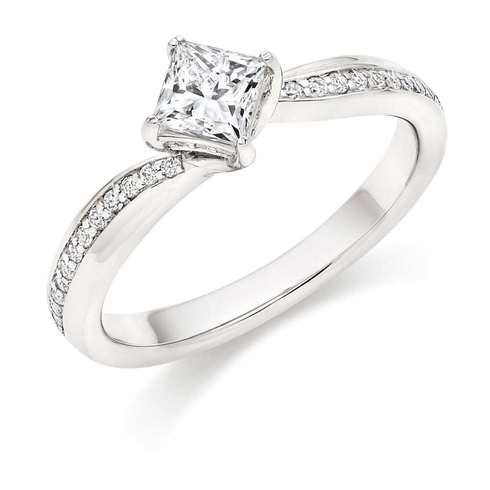 Grain-Set Solitaire Princess Cut Engagement Ring 0.7ct in White Gold