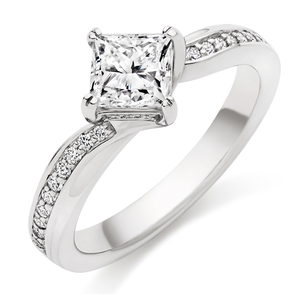 Fine Pavé Solitaire Princess Cut Engagement Ring 1.25ct in White Gold