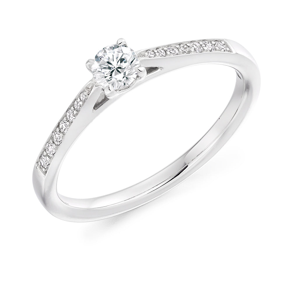 Grain-Set Solitaire Round Brilliant Engagement Ring, 0.2ct in White Gold