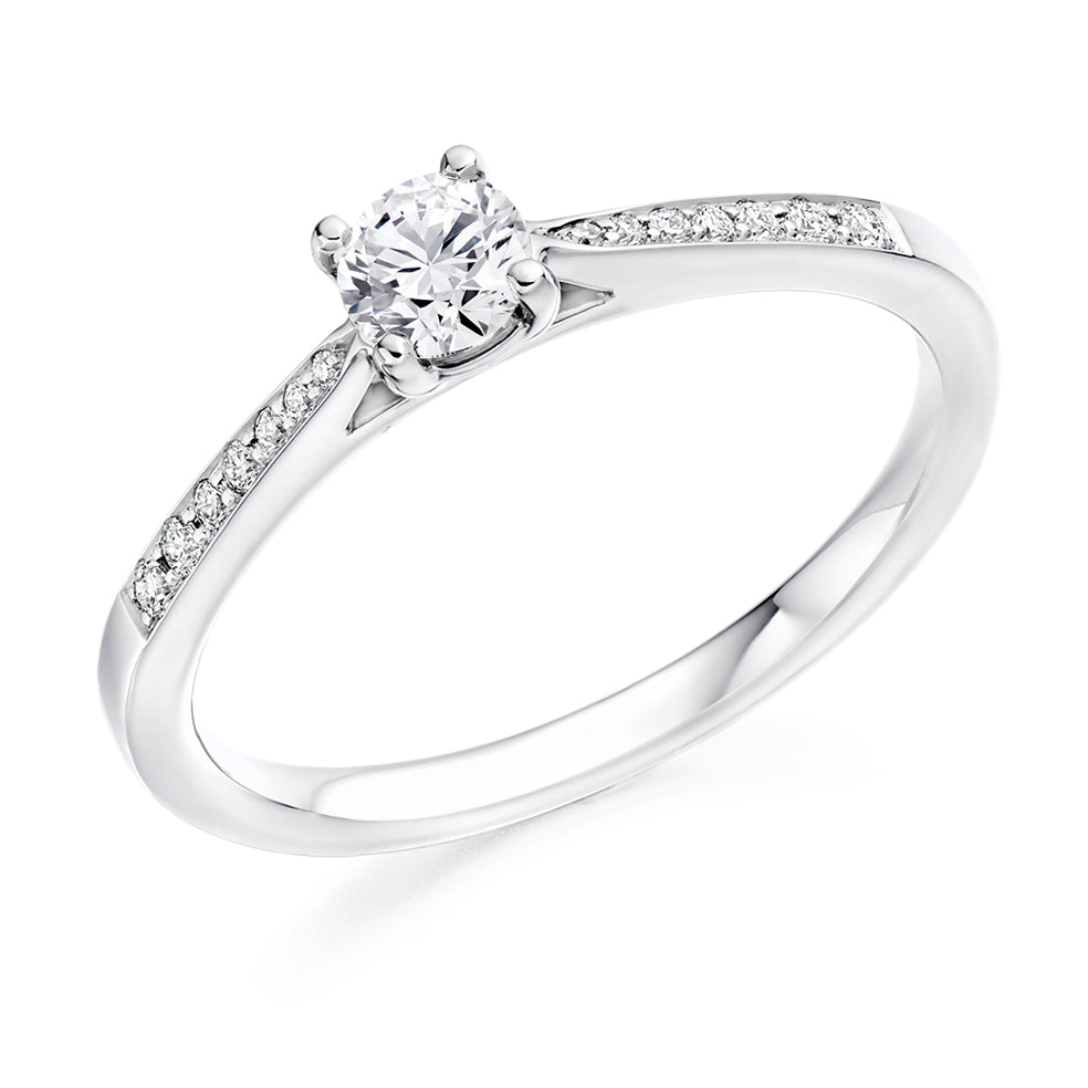 Fine Pavé Solitaire Round Brilliant Engagement Ring 0.25ct in White Gold