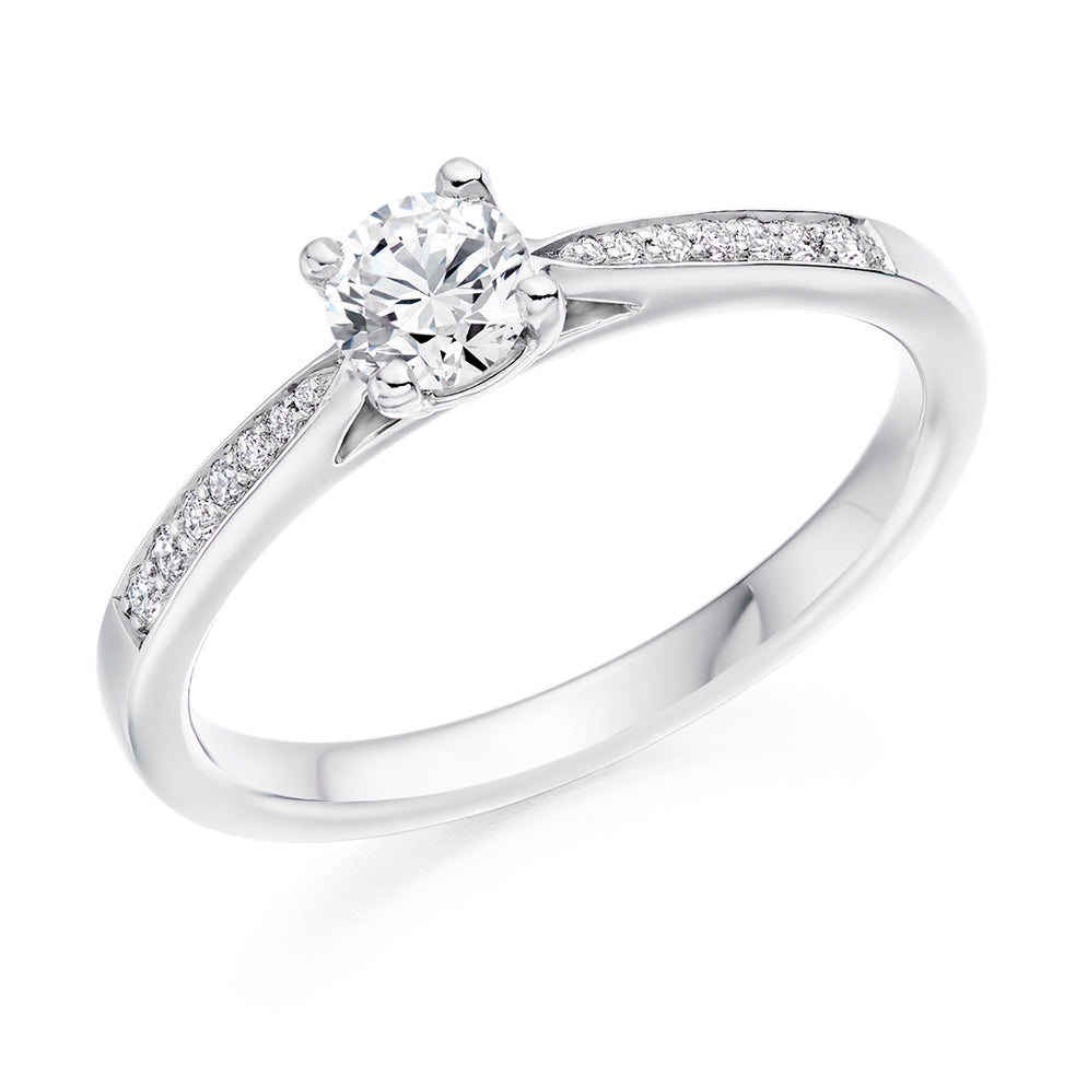Pavé-Shouldered Solitaire Round Brilliant Engagement Ring 0.48ct in White Gold
