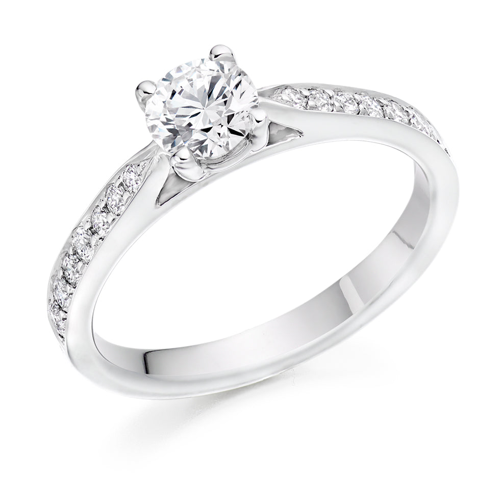 Pavé-Shouldered Solitaire Round Brilliant Engagement Ring 0.8ct in White Gold