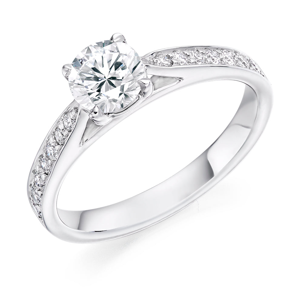 Fine Pavé Solitaire Round Brilliant Engagement Ring 0.75ct/1.05ct in White Gold