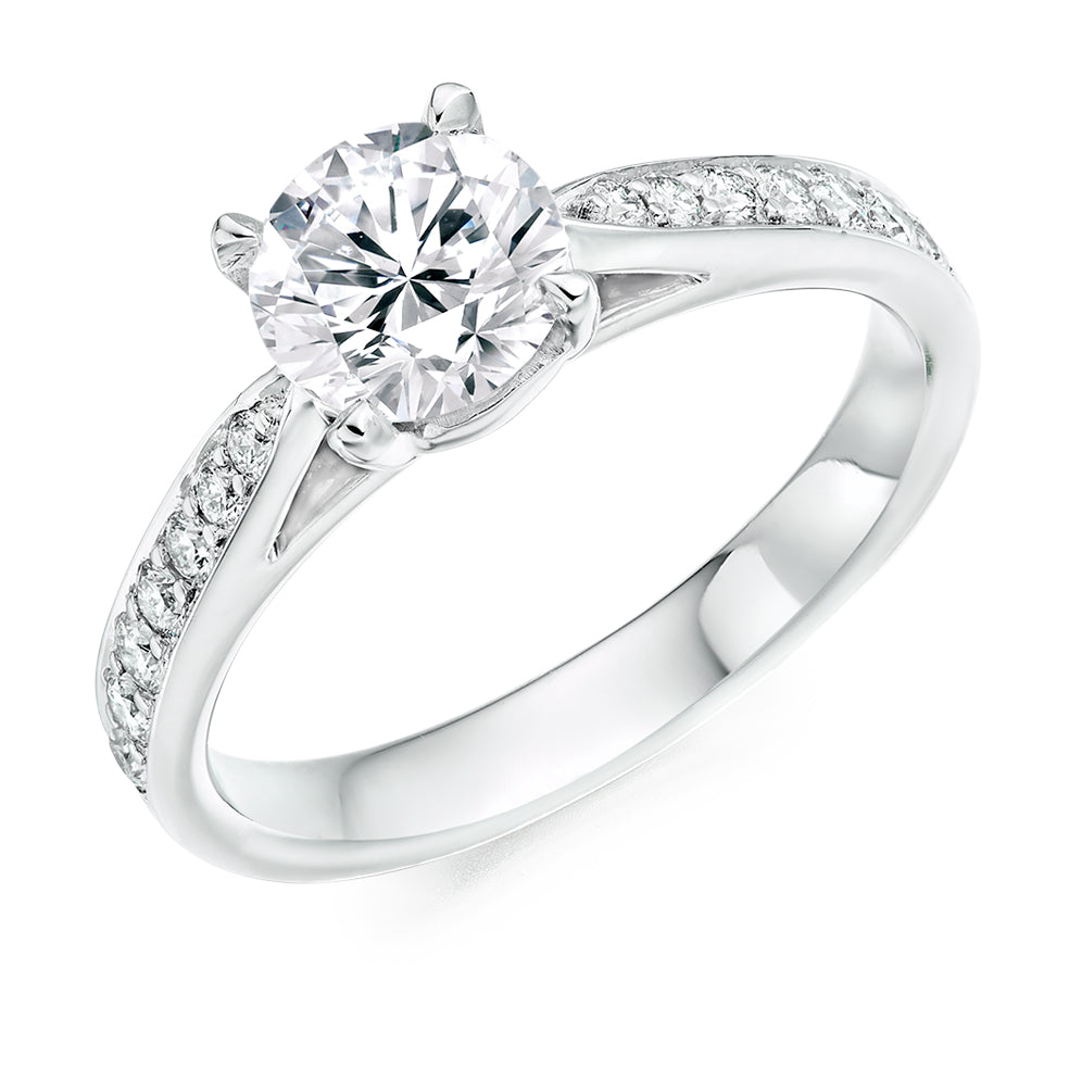 Fine Pavé Solitaire Round Brilliant Engagement Ring 1.0ct/1.3ct in White Gold
