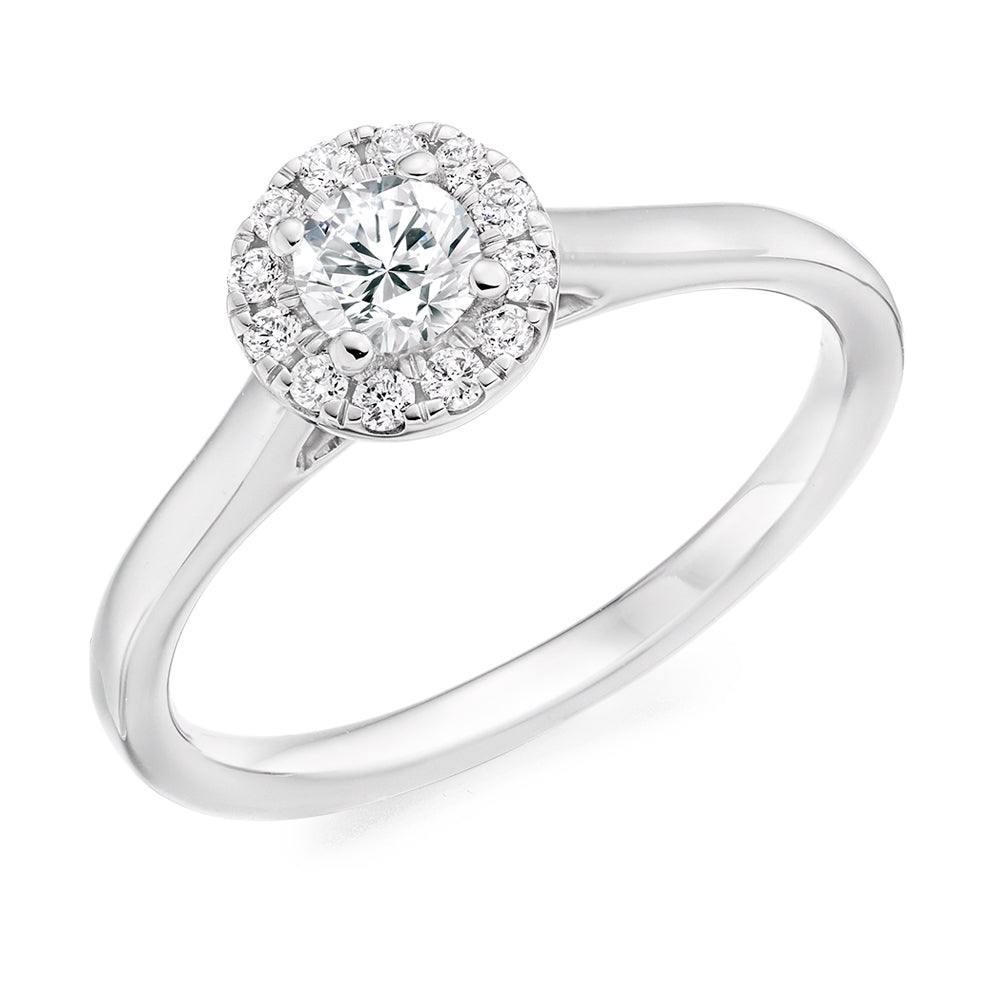 Plain-Shoulder Halo Round-Brilliant Engagement Ring, 0.2ct in White Gold
