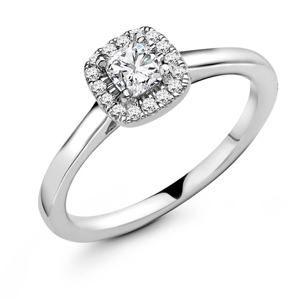 Plain-Shoulder Halo Cushion-Cut Engagement Ring, 0.4ct in White Gold