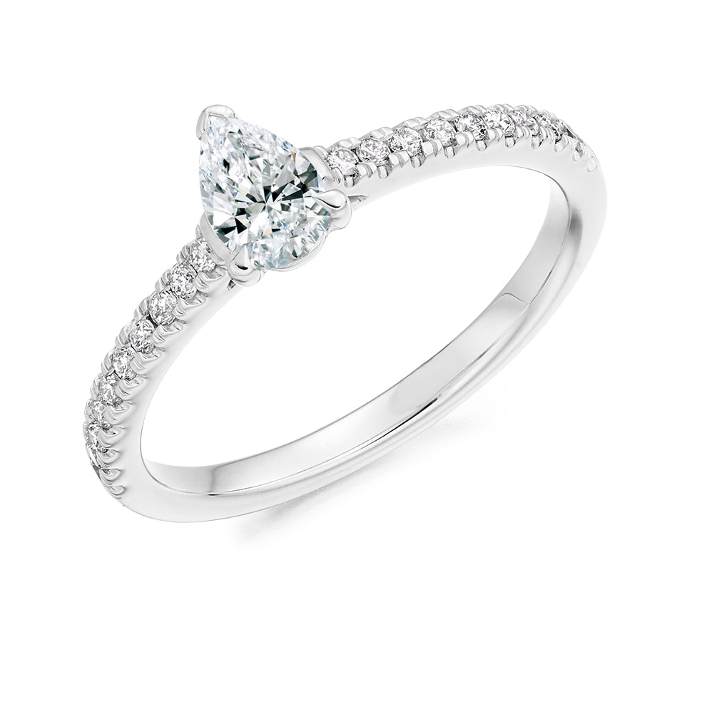 Solitaire with Diamond Shoulders Pear Cut Engagement Ring, 0.33ct in White Gold