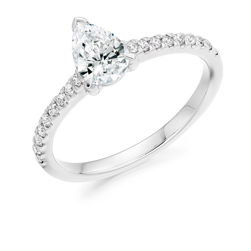 Accent-Shouldered Solitaire Pear Cut Engagement Ring in White Gold