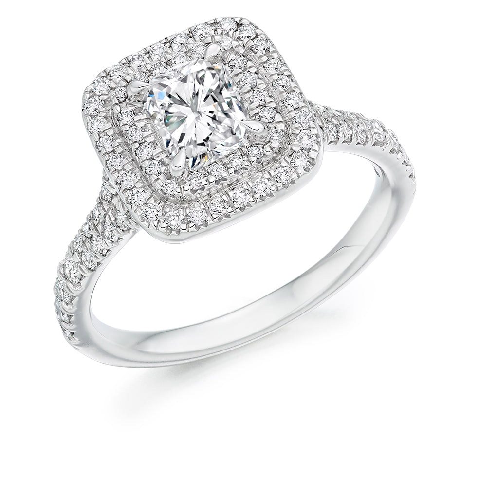 Double-Halo Split-Shoulder Radiant-Cut Engagement Ring, 0.75ct (ENG4454 SMT) in White Gold
