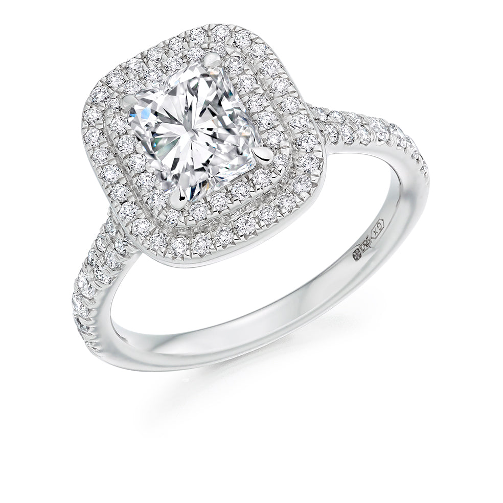 Double-Halo Split-Shoulder Radiant-Cut Engagement Ring, 1.35ct in White Gold