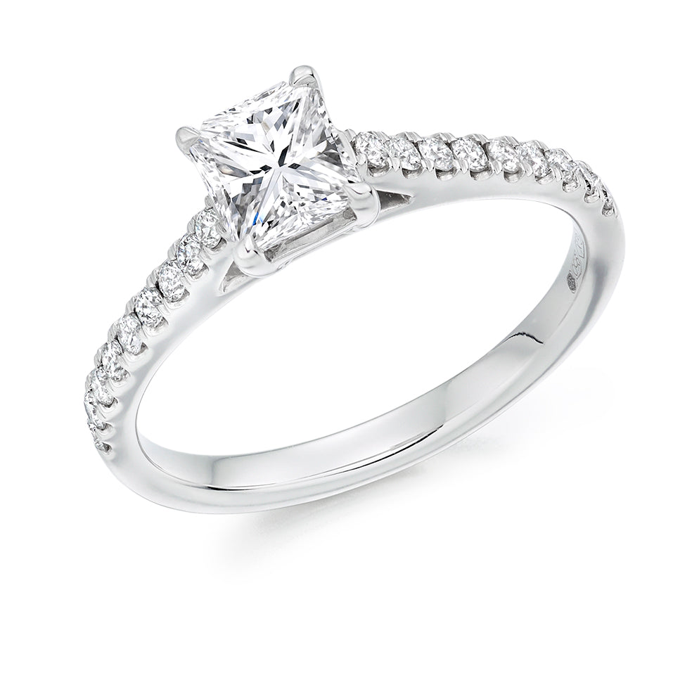 Diamond-Shouldered Solitaire Radiant Cut Engagement Ring in White Gold