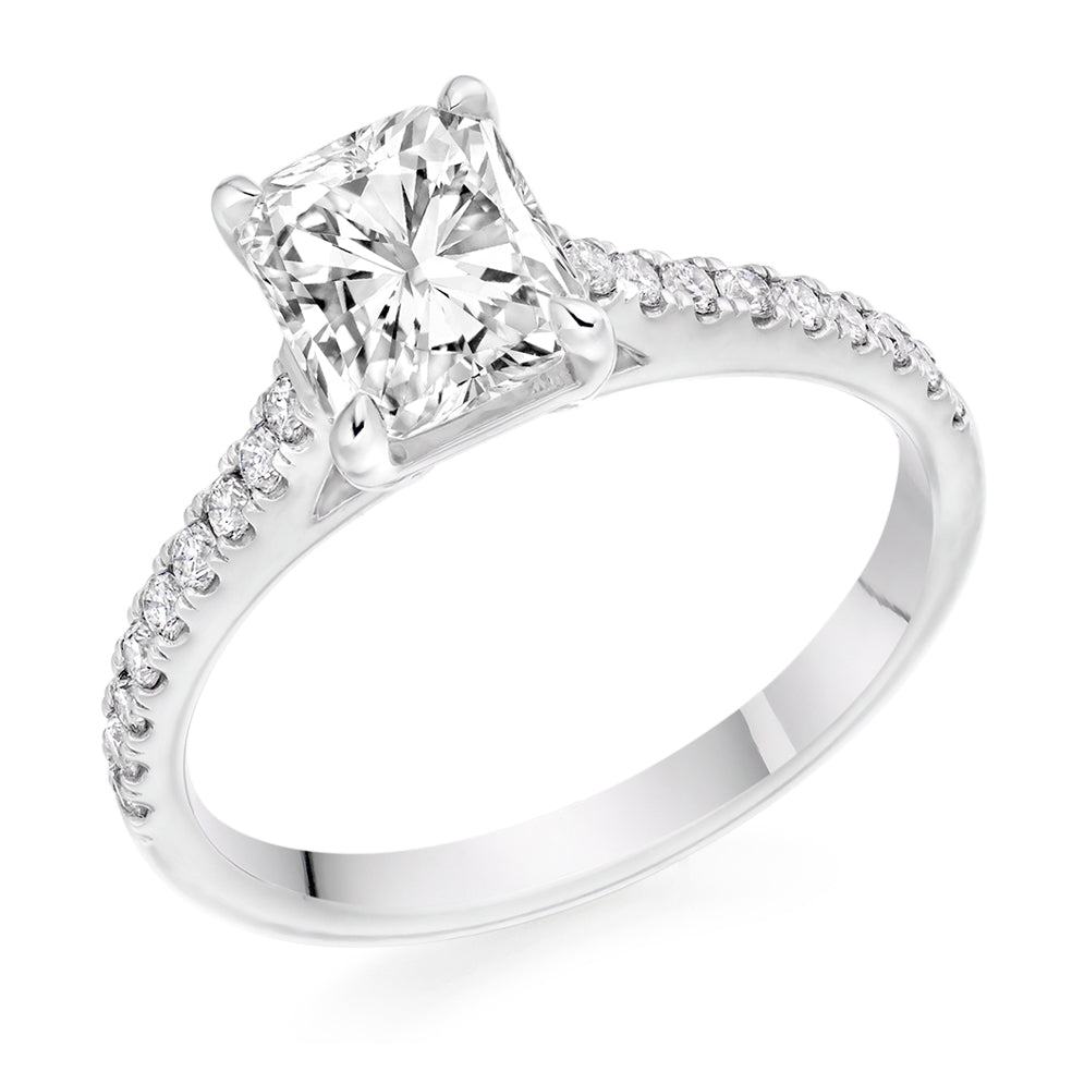 Accent-Shouldered Solitaire Radiant Cut Engagement Ring in White Gold