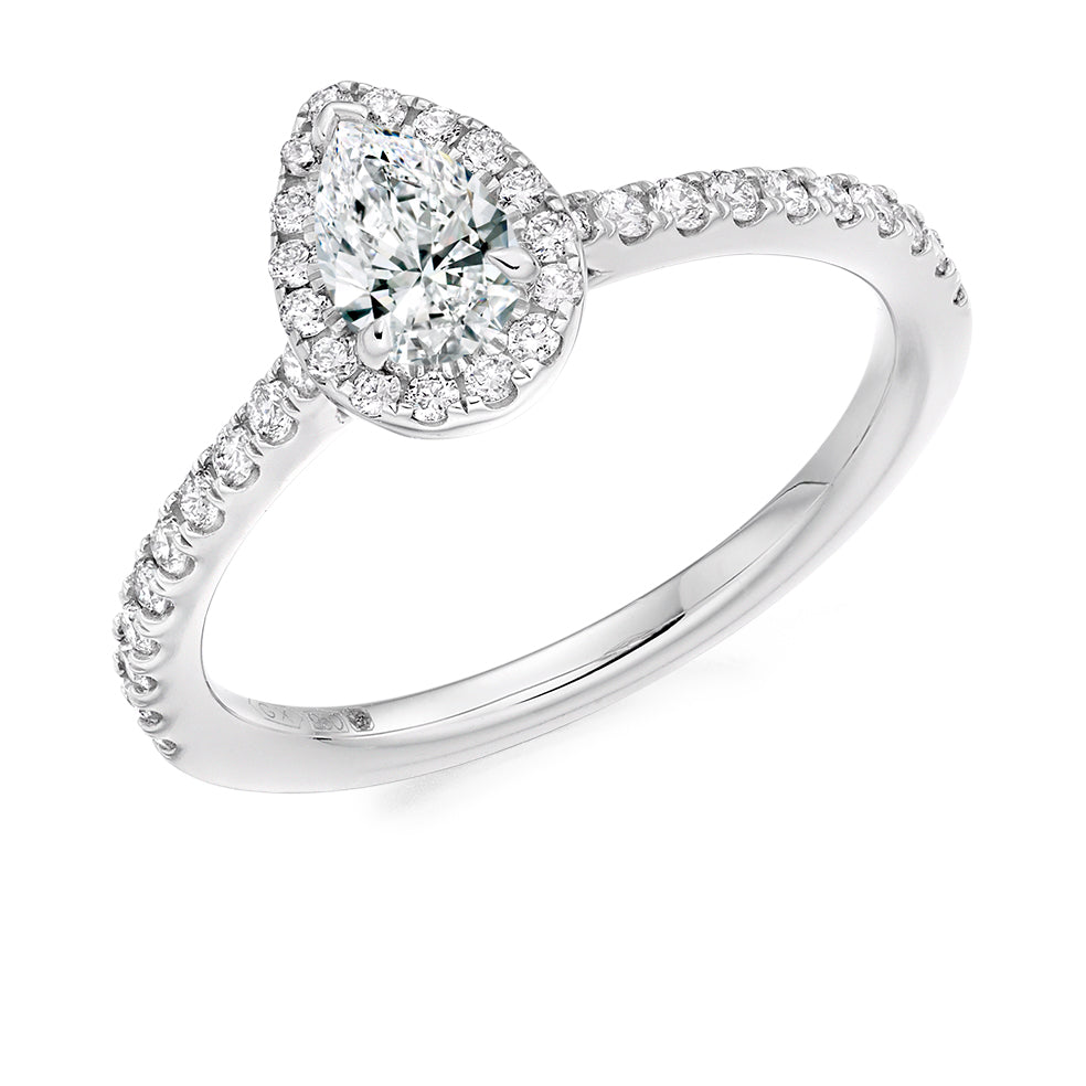 Pavé-Shoulder Halo Pear-Cut Engagement Ring, 0.33ct (ENG4484 SMT) in White Gold