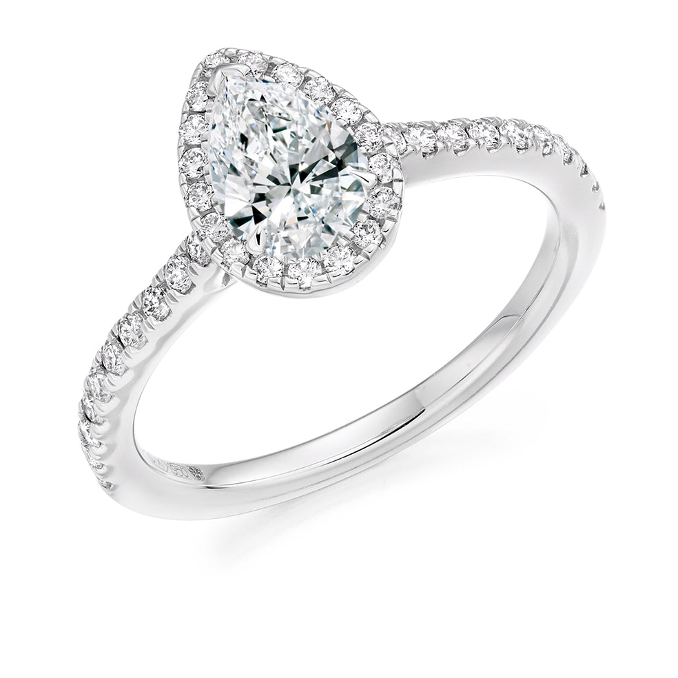 Pavé-Shoulder Halo Pear-Cut Engagement Ring, 0.5ct (ENG4485 SMT) in White Gold