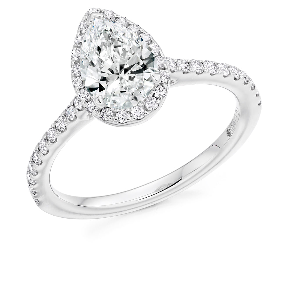 Pavé-Shoulder Halo Pear-Cut Engagement Ring, 0.75ct (ENG4486 SMT) in White Gold