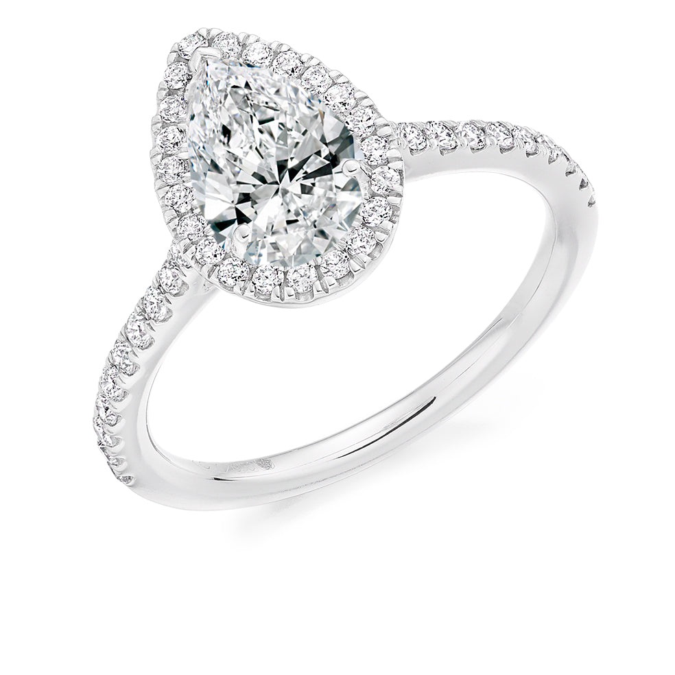 Pavé-Shoulder Halo Pear-Cut Engagement Ring, 1.0ct (ENG4487 SMT) in White Gold