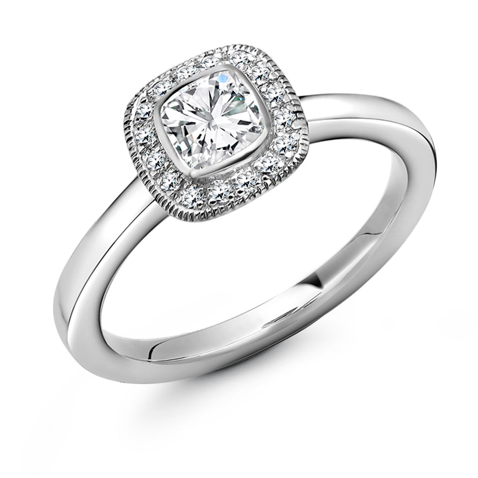 Quiet Halo Cushion Cut Engagement Ring in White Gold