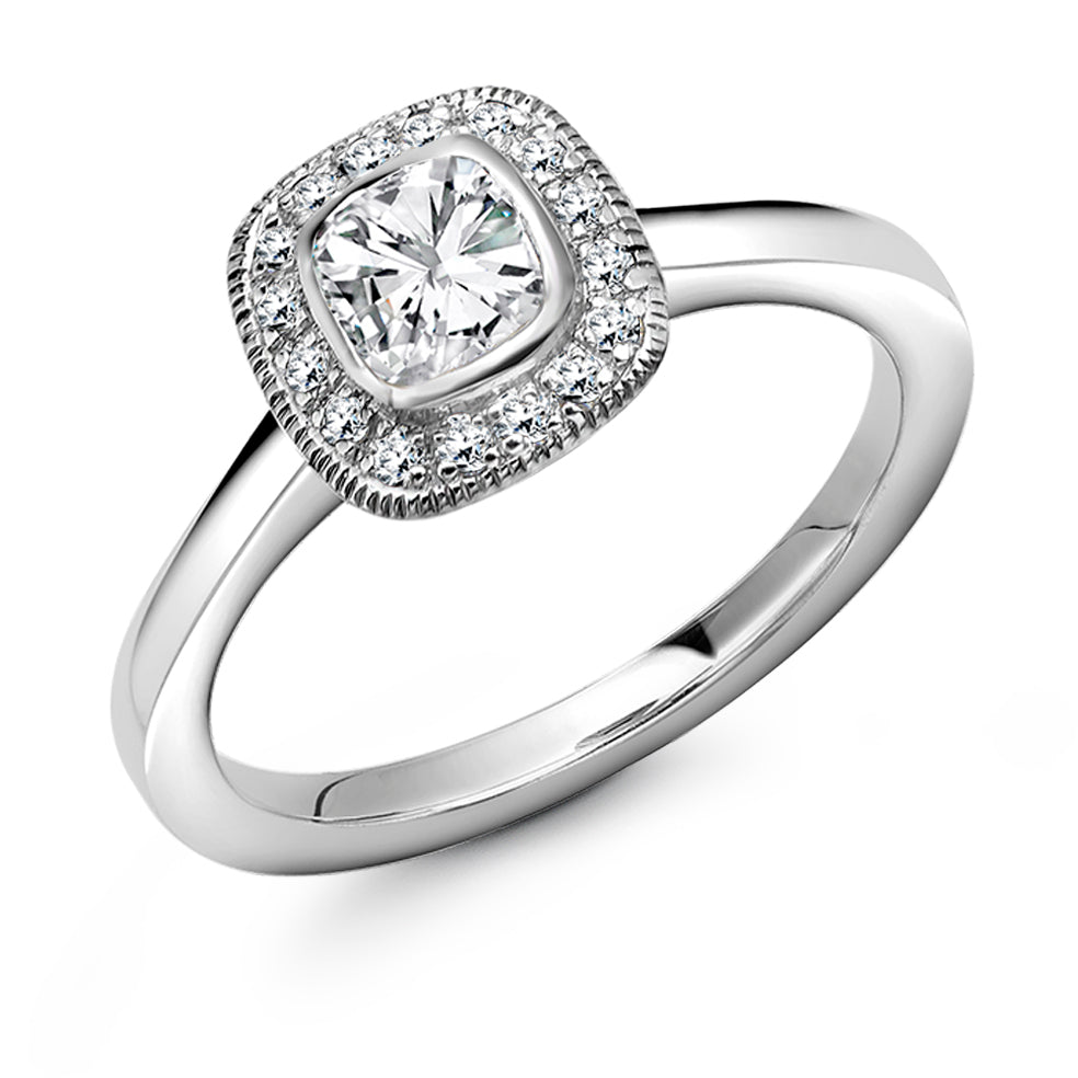 Halo with Plain Shoulders Cushion Cut Engagement Ring, 0.35ct in White Gold