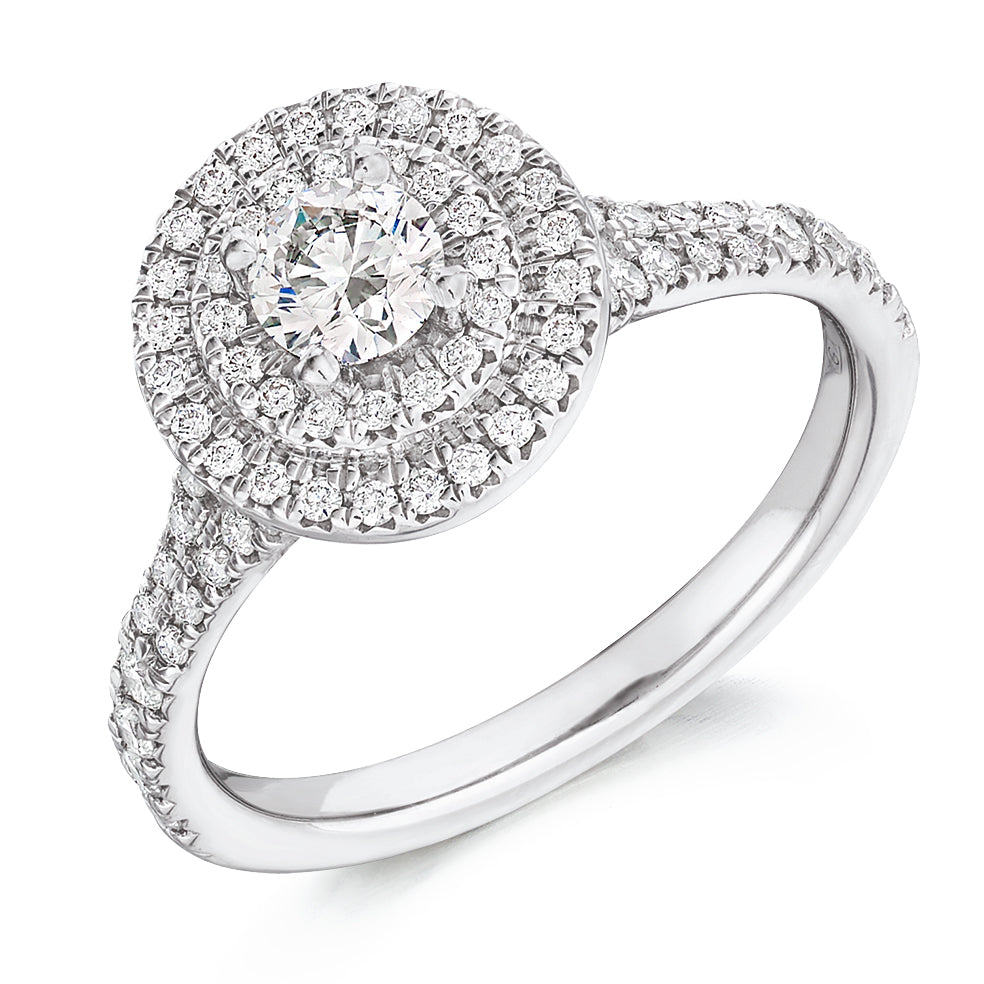 Halo with Diamond Set Shoulders Round Brilliant Engagement Ring, 0.33ct in White Gold