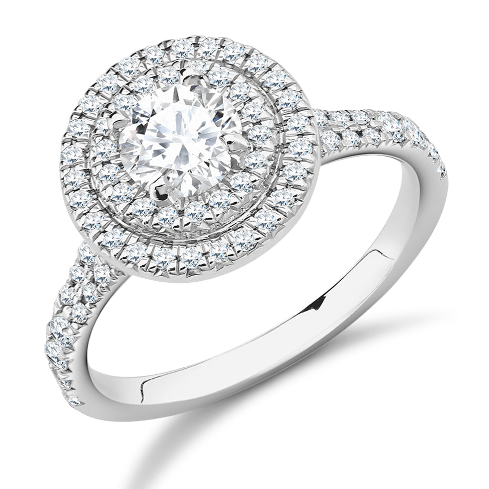 Halo with Diamond Set Shoulders Round Brilliant Engagement Ring, 0.50ct in White Gold