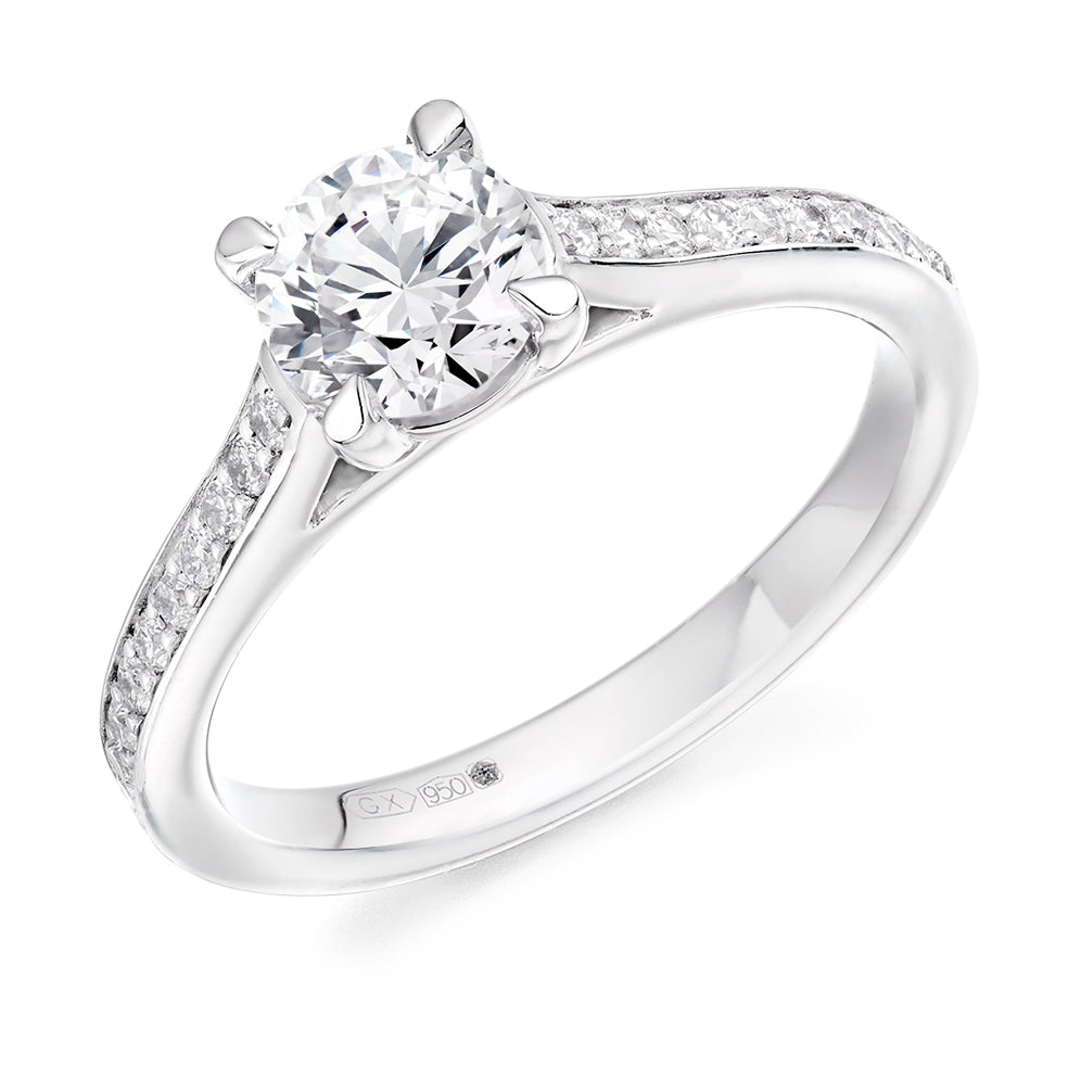 Fine Pavé Solitaire Round Brilliant Engagement Ring 1.15ct in White Gold