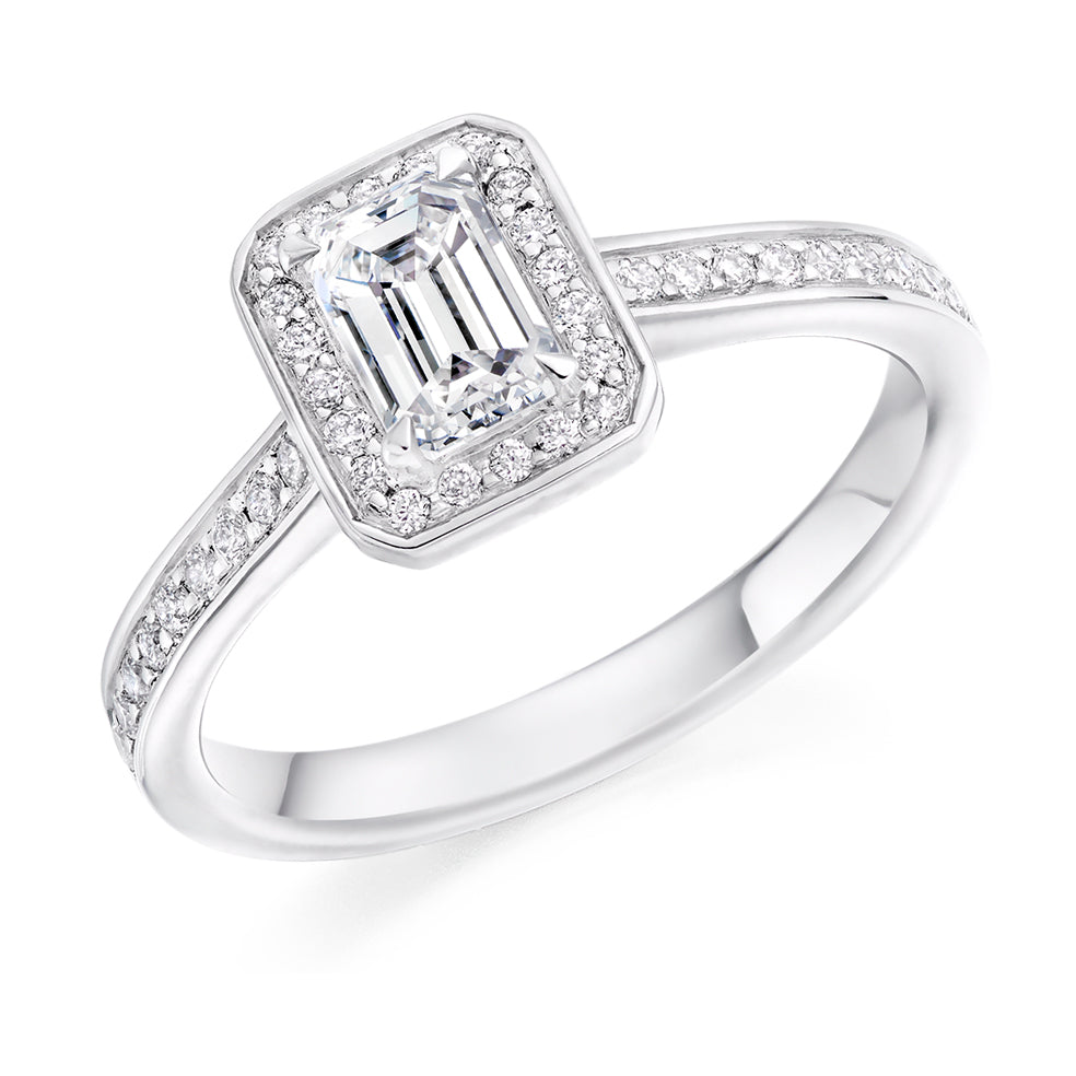 Pavé-Shoulder Halo Emerald-Cut Engagement Ring, 0.5ct (ENG4865 SMT) in White Gold