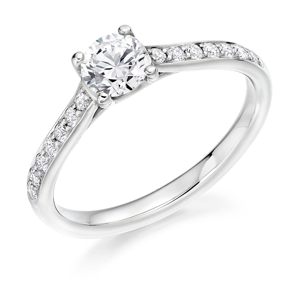 Fine Pavé Solitaire Round Brilliant Engagement Ring 0.7ct in White Gold