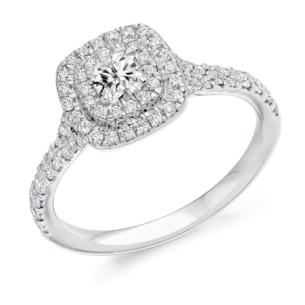 Double-Halo Split-Shoulder Cushion-Cut Engagement Ring, 0.33ct (ENG4912 SMT) in White Gold