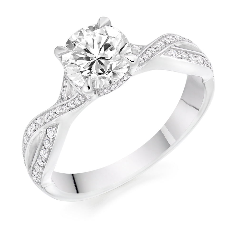 Grain-Set Solitaire Round Brilliant Engagement Ring 1.3ct in White Gold