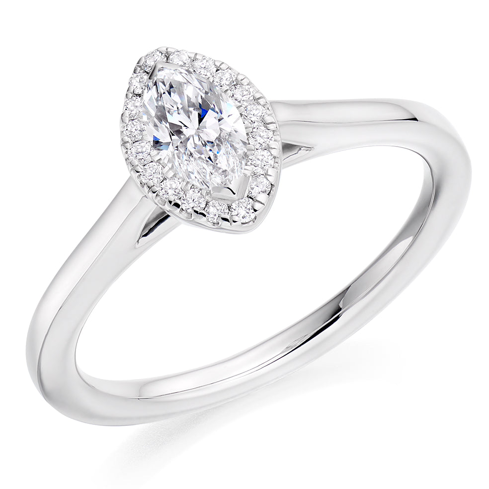 Quiet Halo Marquise Cut Engagement Ring in White Gold