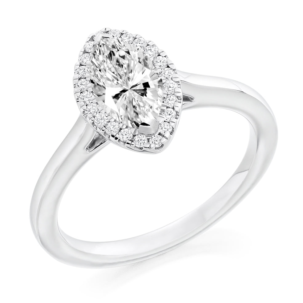 Halo Solitaire Marquise Cut Engagement Ring in White Gold