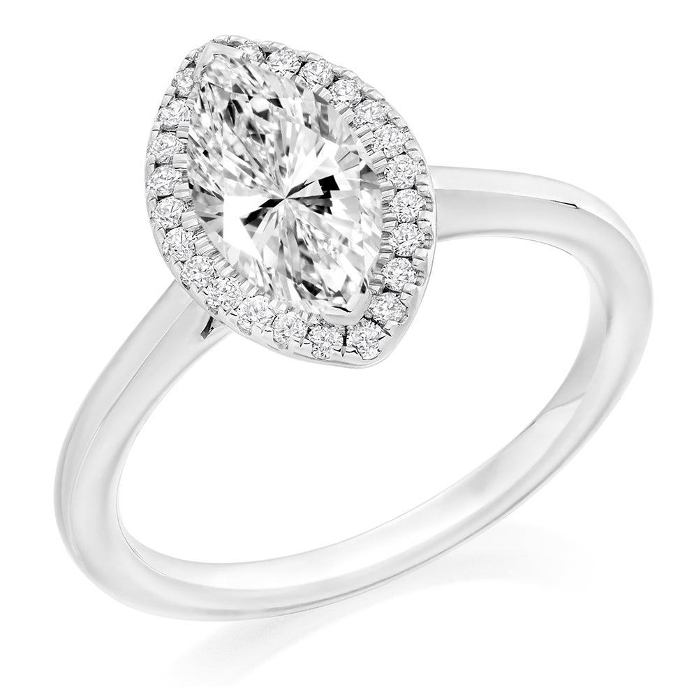 Clean-Shouldered Halo Marquise Cut Engagement Ring in White Gold