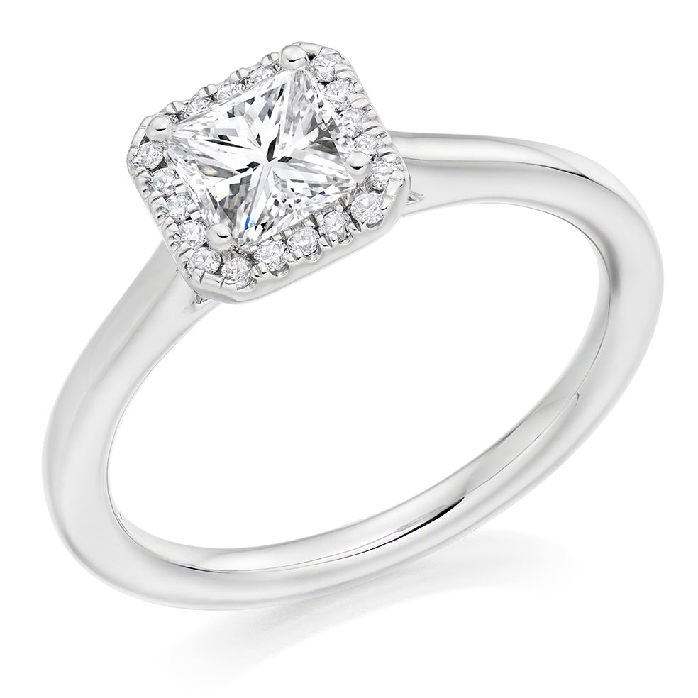 Halo Solitaire Princess Cut Engagement Ring in White Gold