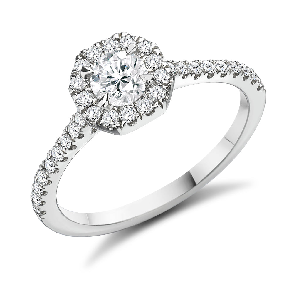 Pavé-Shoulder Halo Round-Brilliant Engagement Ring, 0.33ct (ENG5010 SMT) in White Gold