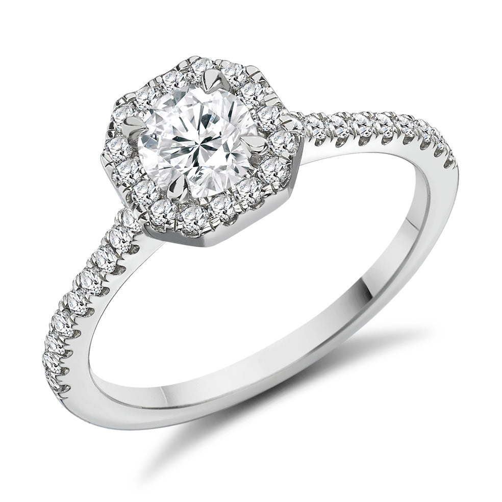 Pavé-Shoulder Halo Round-Brilliant Engagement Ring, 0.5ct (ENG5011 SMT) in White Gold