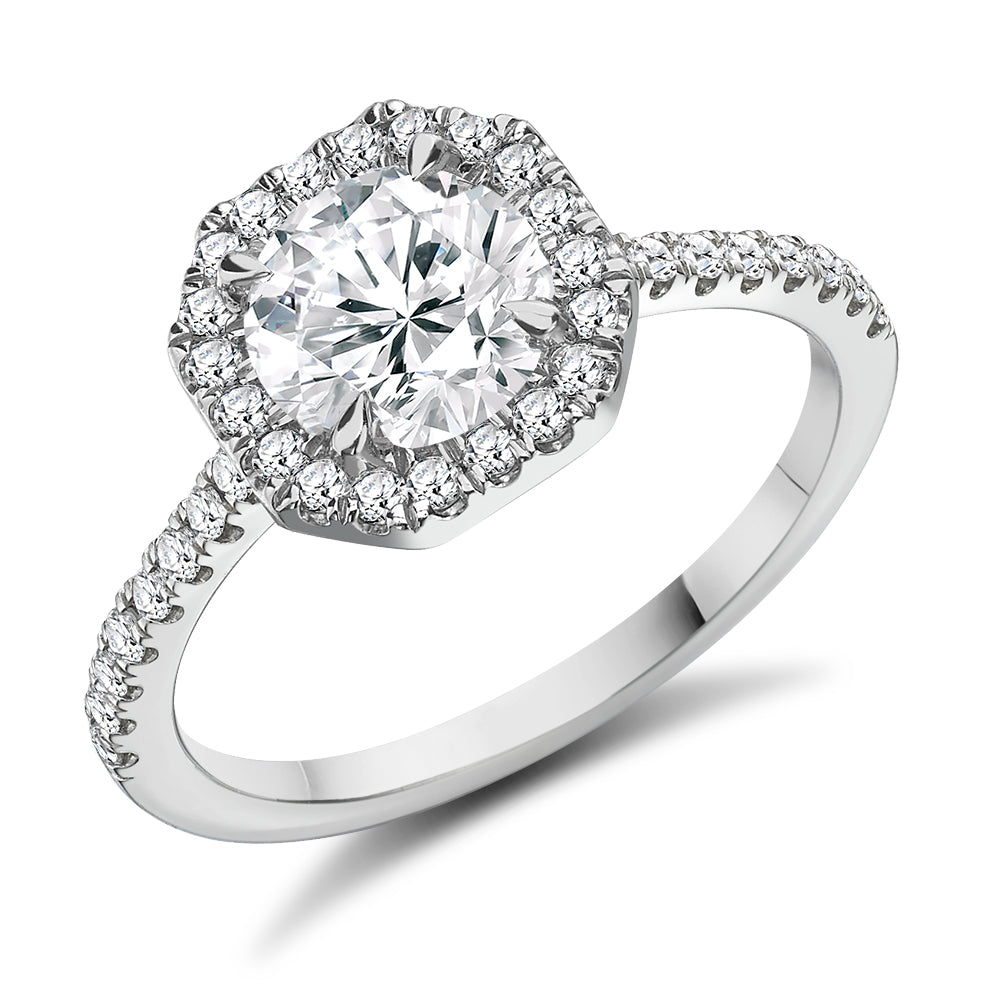 Pavé-Shoulder Halo Round-Brilliant Engagement Ring, 1.0ct (ENG5014 SMT) in White Gold