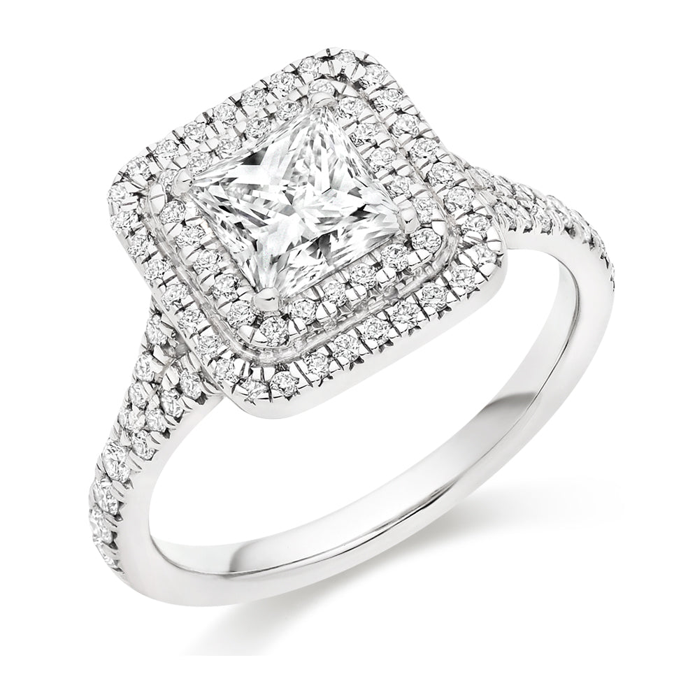 Double-Halo Split-Shoulder Princess-Cut Engagement Ring, 1.0ct in White Gold