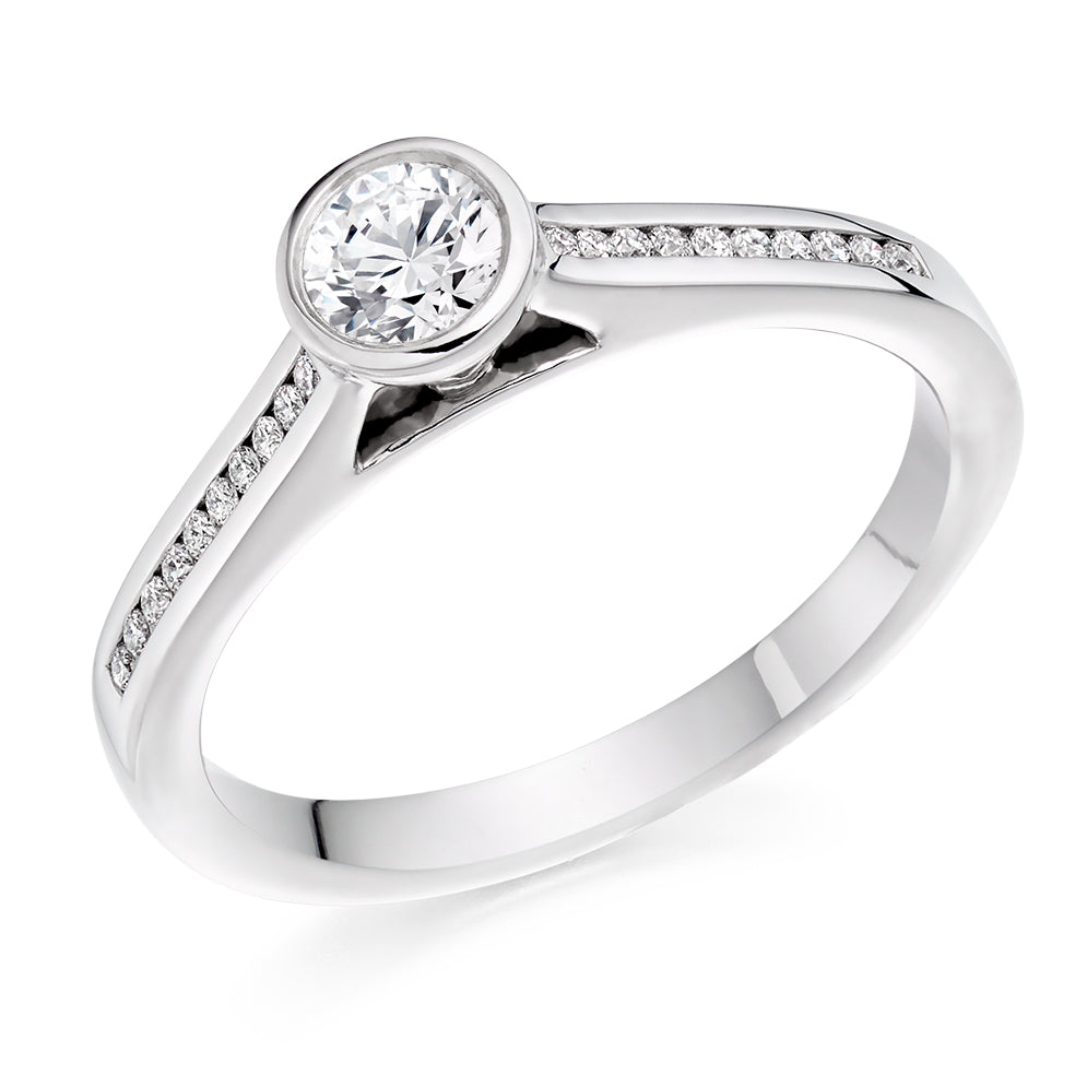 Channel-Shouldered Solitaire Round Brilliant Engagement Ring 0.43ct in White Gold