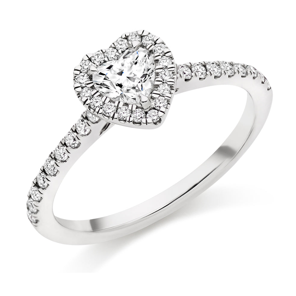 Pavé-Shoulder Halo Heart-Cut Engagement Ring, 0.33ct in White Gold