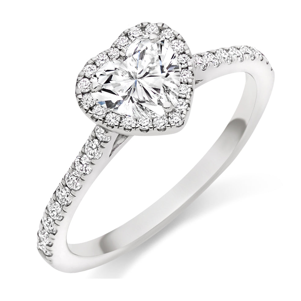 Pavé-Shoulder Halo Heart-Cut Engagement Ring, 0.5ct in White Gold